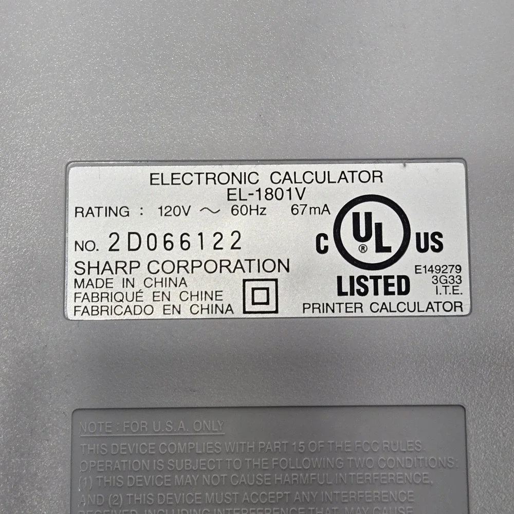 2- Sharp EL1801V Electronic Portable‎ Printer Calculator Dual Power Tested Works